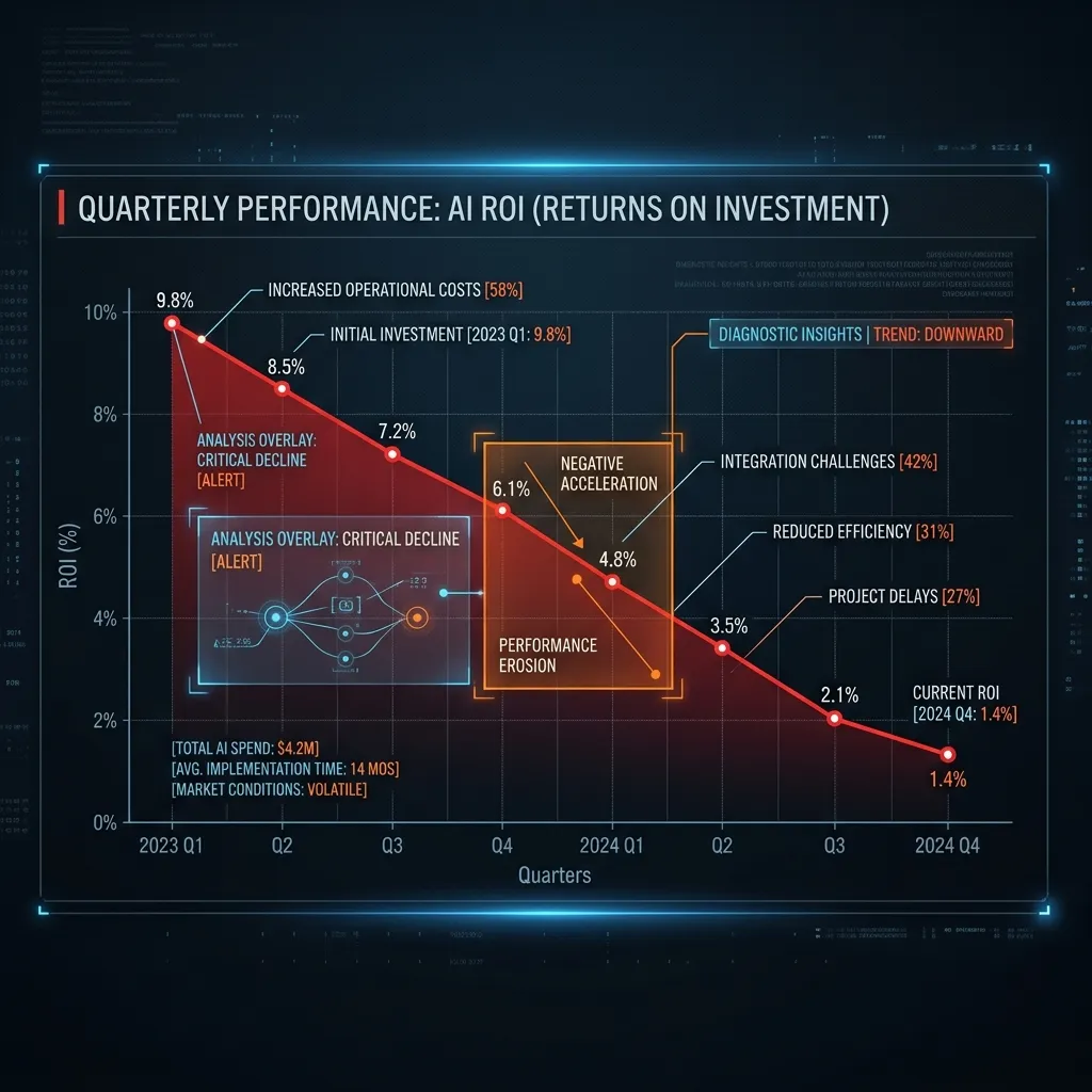 AI ROI diagnostic chart showing negative return analysis on a dark dashboard